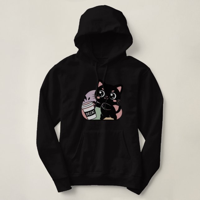 Schwarze Katze Kaffee (entkoffeiniert) Hoodie (Design vorne)