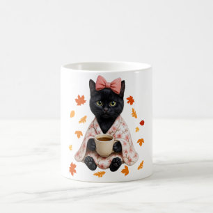 Schwarze Katze Kaffeeliebhaber Herbst Kirschblüte Kaffeetasse