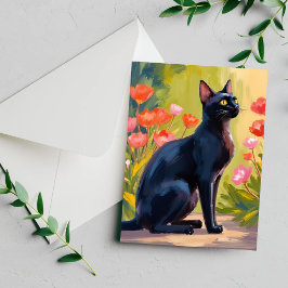 Schwarze Katze Kätzchen Aquarell Blumen Gemalte Ka