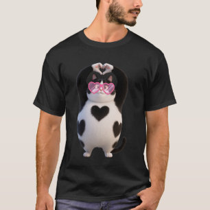 Schwarze Katze Kätzchen Kawaii Liebhaber Herz Bril T-Shirt