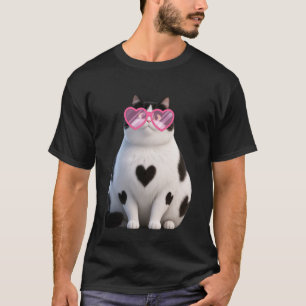 Schwarze Katze Kätzchen Kawaii Liebhaber Herz Bril T-Shirt