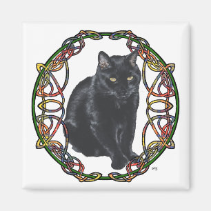 Schwarze Katze keltisches Knotwerk Magnet