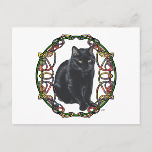 Schwarze Katze keltisches Knotwerk Postkarte