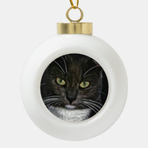 Schwarze Katze Keramik Kugel-Ornament
