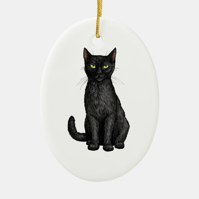 Schwarze Katze Keramik Ornament (Vorne)