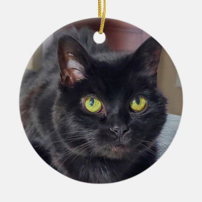 Schwarze Katze Keramik Ornament (Vorne)