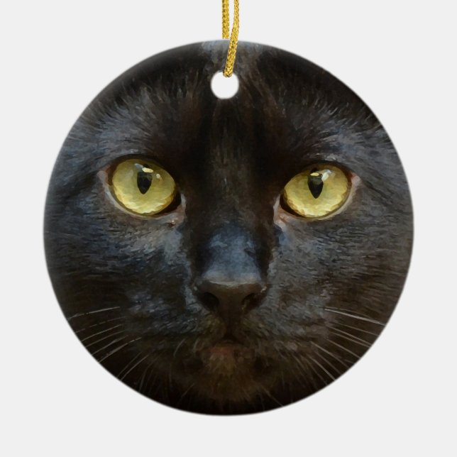Schwarze Katze Keramik Ornament (Vorne)