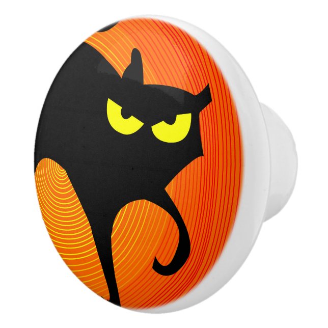 Schwarze Katze Keramik Pull Keramikknauf (Rechts)