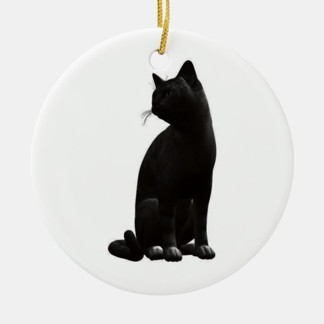 Schwarze Katze Keramikornament (Vorne)