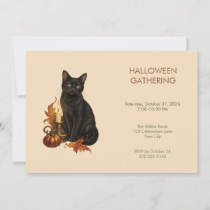 Schwarze Katze Kerze Halloween-Party-Einladung Einladung