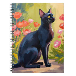 Schwarze Katze | Kitten Haustier Wasserfarbe Blume Notizblock