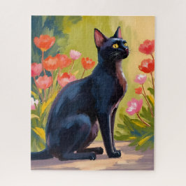 Schwarze Katze | Kitten Haustier Wasserfarbe Blume Puzzle