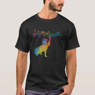 Schwarze Katze Klettert Spielt Notenblatt Idee T-Shirt