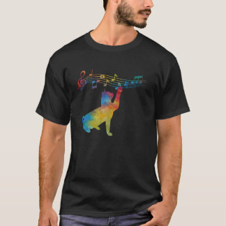 Schwarze Katze Klettert Spielt Notenblatt Idee T-Shirt