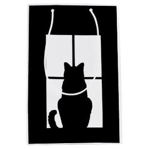 Schwarze Katze Klicken Sie auf die Option "Fenster Mittlere Geschenktüte