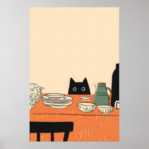 Schwarze Katze Küchendruck Mid-Century Moderne Kun Poster