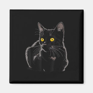 Schwarze Katze Kunst Grafik mit gelben Augen Cool  Magnet