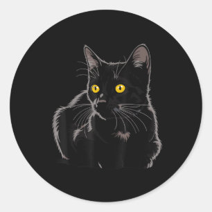 Schwarze Katze Kunst Grafik Mit Gelben Augen Cool Runder Aufkleber