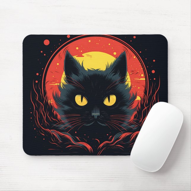 Schwarze Katze Kunstillustrierung Grafik Halloween Mousepad (Mit Mouse)