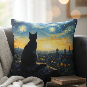 Schwarze Katze Künstlerische & Himmelsstadt Dekora Kissen