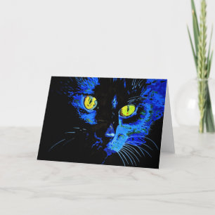 Schwarze Katze künstlerisches Portrait mit markant Karte