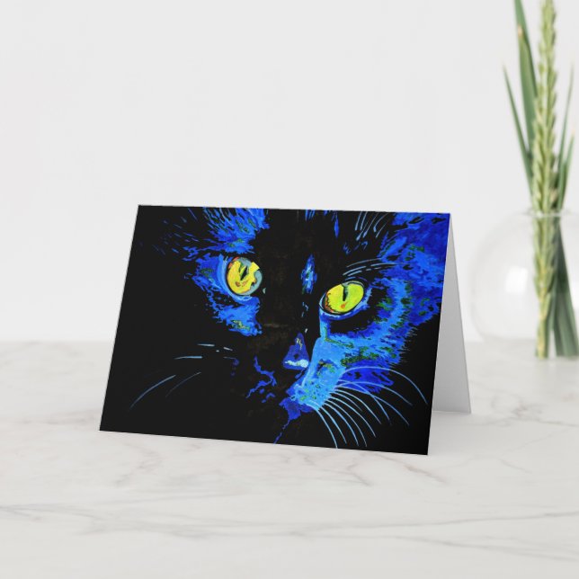 Schwarze Katze künstlerisches Portrait mit markant Karte (Vorderseite)