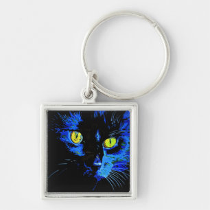 Schwarze Katze künstlerisches Portrait mit markant Schlüsselanhänger