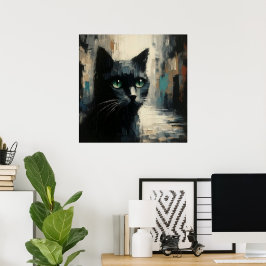 Schwarze Katze Kunstposter Poster