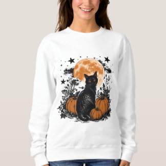 Schwarze Katze Kürbis Halloween Sweatshirt