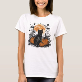 Schwarze Katze Kürbis Halloween T-Shirt
