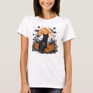Schwarze Katze Kürbis Halloween T-Shirt