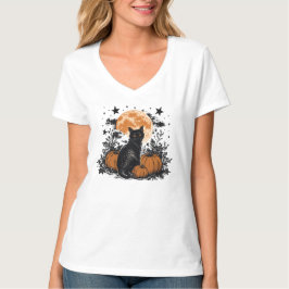 Schwarze Katze Kürbis Halloween T-Shirt