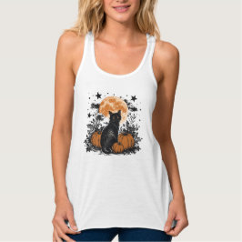Schwarze Katze Kürbis Halloween Tank Top