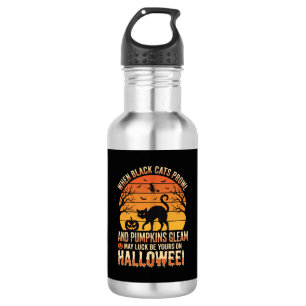 Schwarze Katze Kürbis Halloween Vektordesign Edelstahlflasche