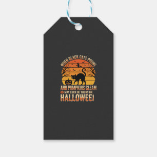Schwarze Katze Kürbis Halloween Vektordesign Geschenkanhänger