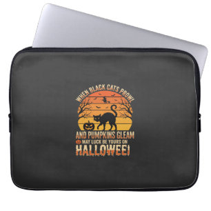 Schwarze Katze Kürbis Halloween Vektordesign Laptopschutzhülle