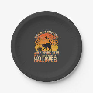 Schwarze Katze Kürbis Halloween Vektordesign Pappteller