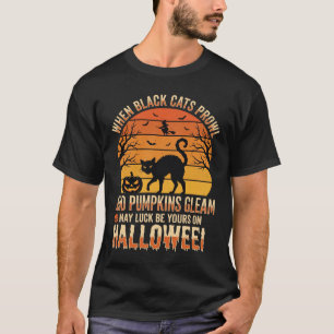 Schwarze Katze Kürbis Halloween Vektordesign T-Shirt