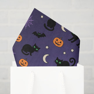 Schwarze Katze Kürbis Lila Halloween Seidenpapier
