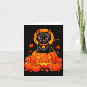 Schwarze Katze Kürbis Mond Halloween Herbst Karte