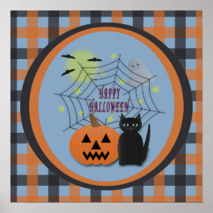 Schwarze Katze & Kürbis nicht gruselig Halloween Poster