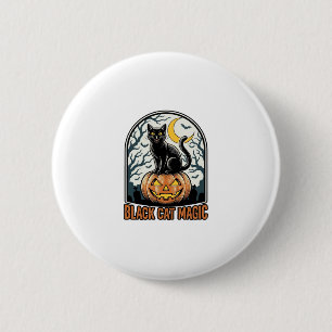 Schwarze Katze Kürbis Vintage Halloween Gravur_1 Button