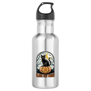 Schwarze Katze Kürbis Vintage Halloween Gravur_1 Edelstahlflasche