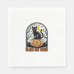 Schwarze Katze Kürbis Vintage Halloween Gravur_1 Serviette