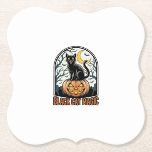 Schwarze Katze Kürbis Vintage Halloween Gravur_1 Untersetzer