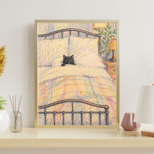 Schwarze Katze Kuschelbett Illustration Poster