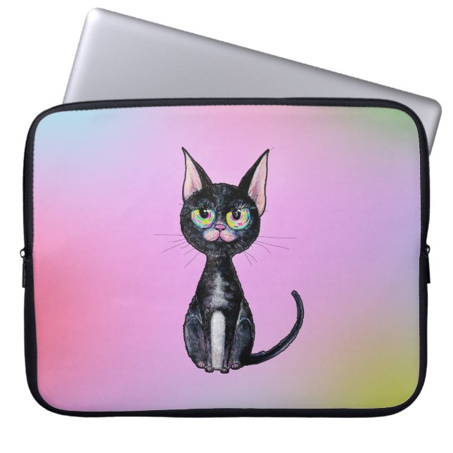 Schwarze Katze Laptopschutzhülle (Vorderseite)