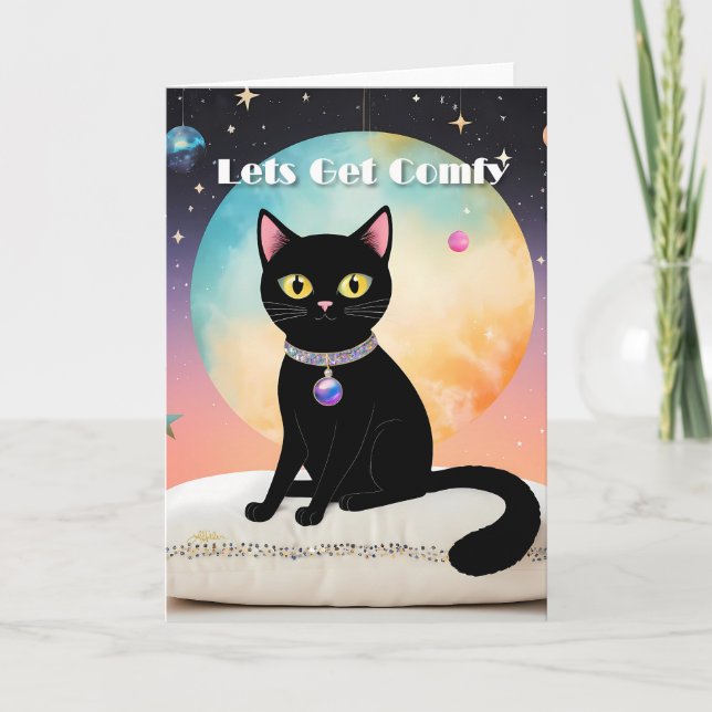 Schwarze Katze - Lass uns es uns gemütlich machen Karte (Vorderseite)