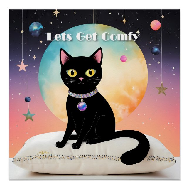 Schwarze Katze - Lass uns es uns gemütlich machen Poster (Vorderseite)
