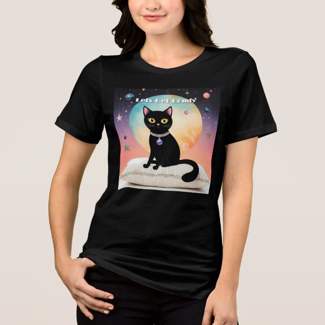Schwarze Katze - Lass uns es uns gemütlich machen Tri-Blend Shirt (Vorderseite)